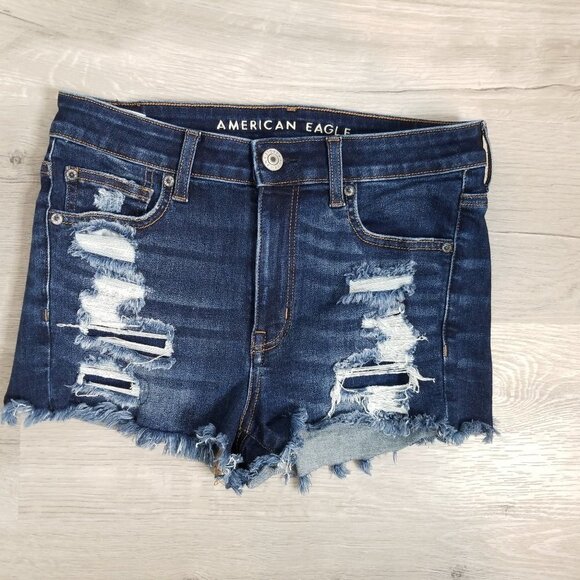 American Eagle denim destroyed Hi Rise Shorts 6 - Picture 1 of 9